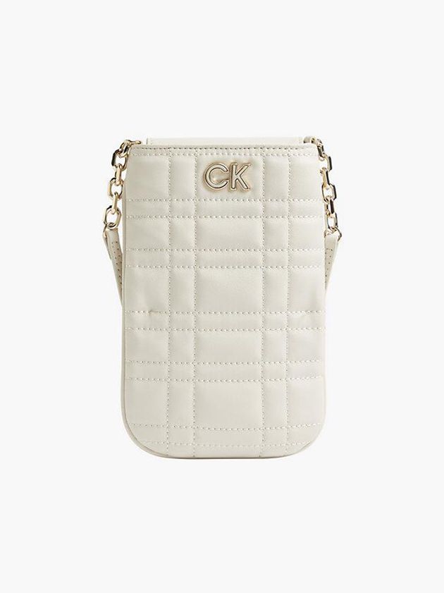 Calvin Klein USA Recycled Quilted Phone Womens Bag White 9412657-ON